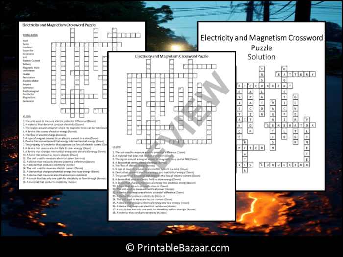 Electricity and magnetism crossword puzzle