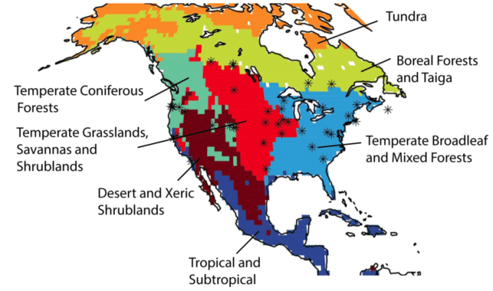 Biome mapping across north america