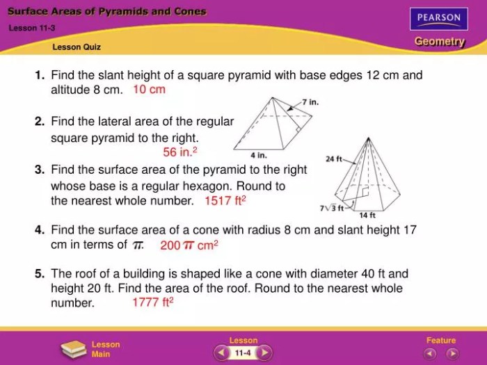 Surface areas of pyramids and cones