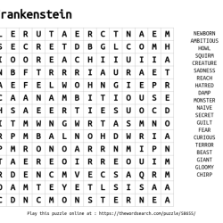 Frankenstein word search answer key